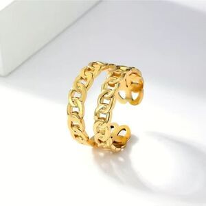 Cuban Link Chain Ring 18K Gold Plated Stainless Steel Double-layer Open Ring